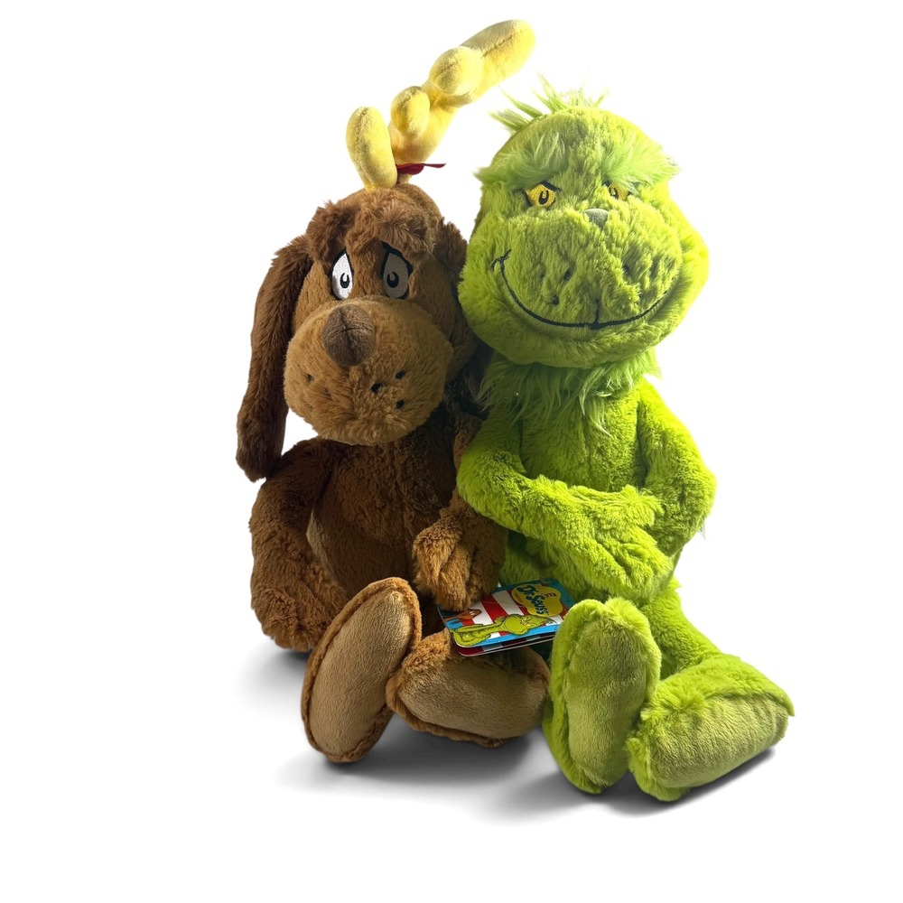 Dr Seuss Aurora Grinch and Max Plush Set Green Brown 18 Inch Holiday Stuffed Toy